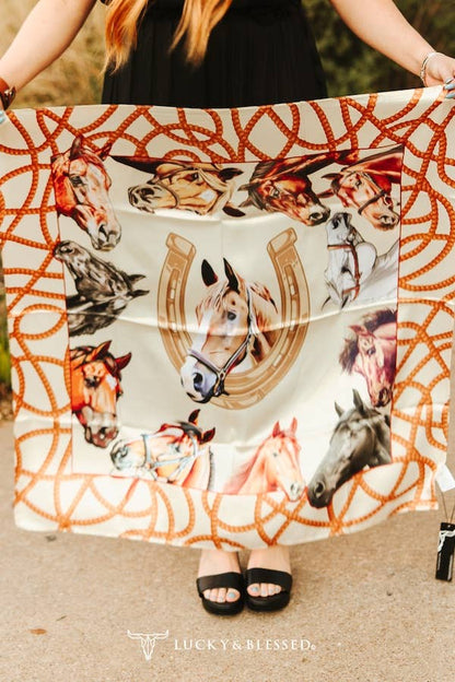 Cream Rope Horse Printed Wild Rag