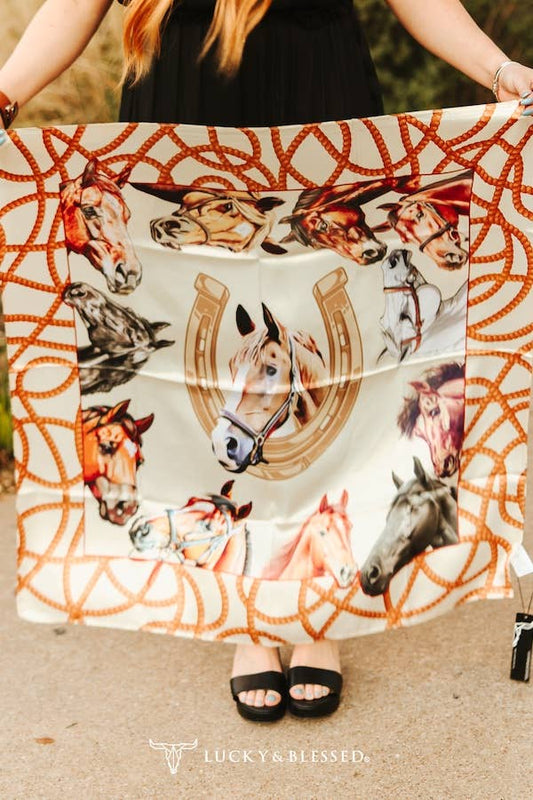 Cream Rope Horse Printed Wild Rag