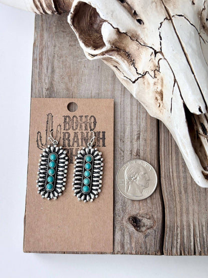 Western Style Oval Turquoise Stone Dangle Earrings