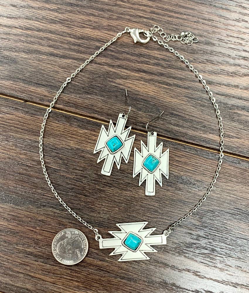 16" Dainty Aztec Necklace Earrings Set