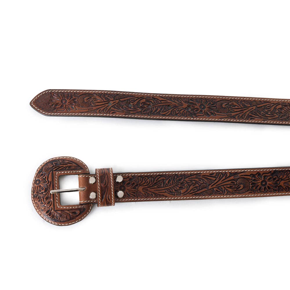 Bronc Ready Tooled Leather Belt