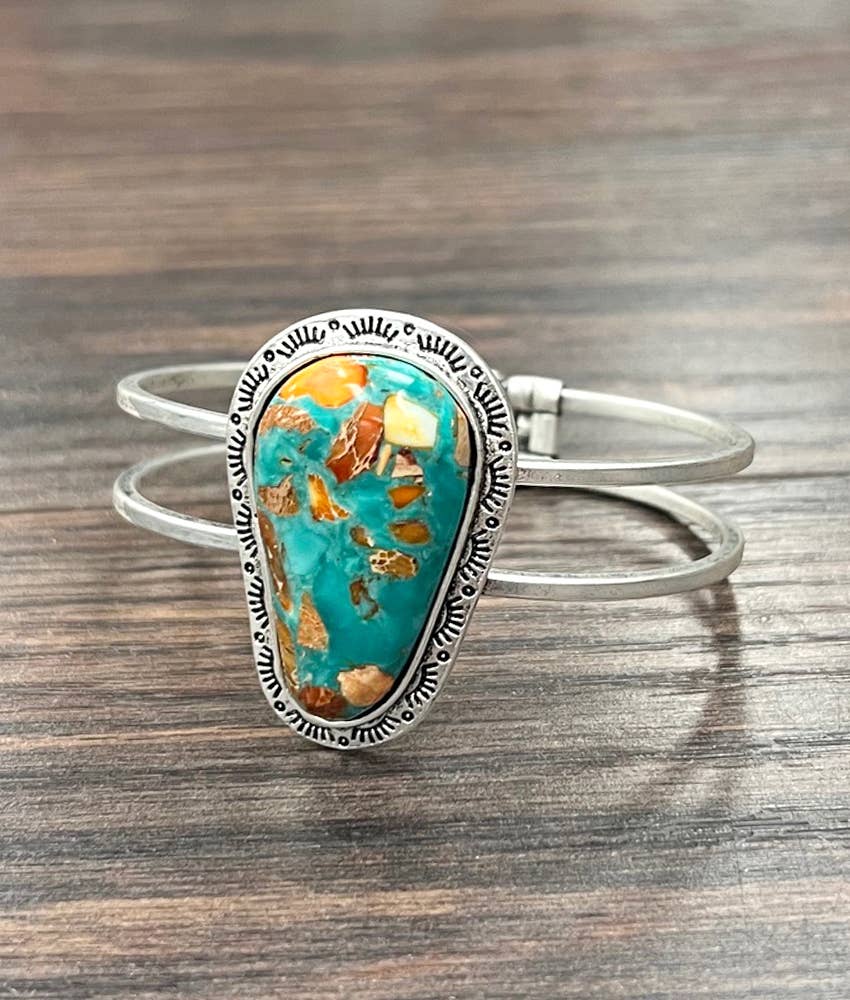 Spiny Gemstone Cuff Bracelet