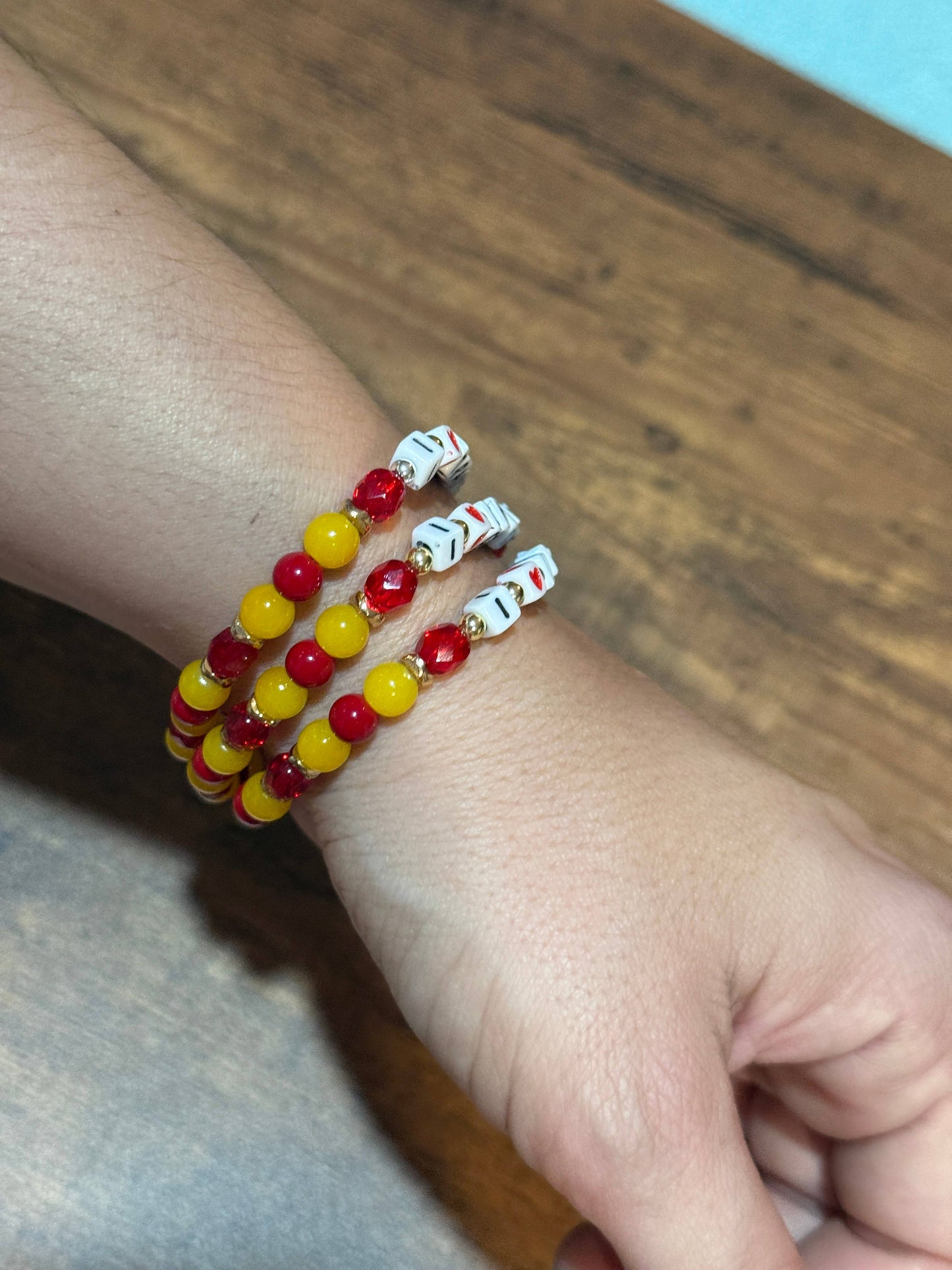 KC Red and Yellow Stretch Beaded Bracelet