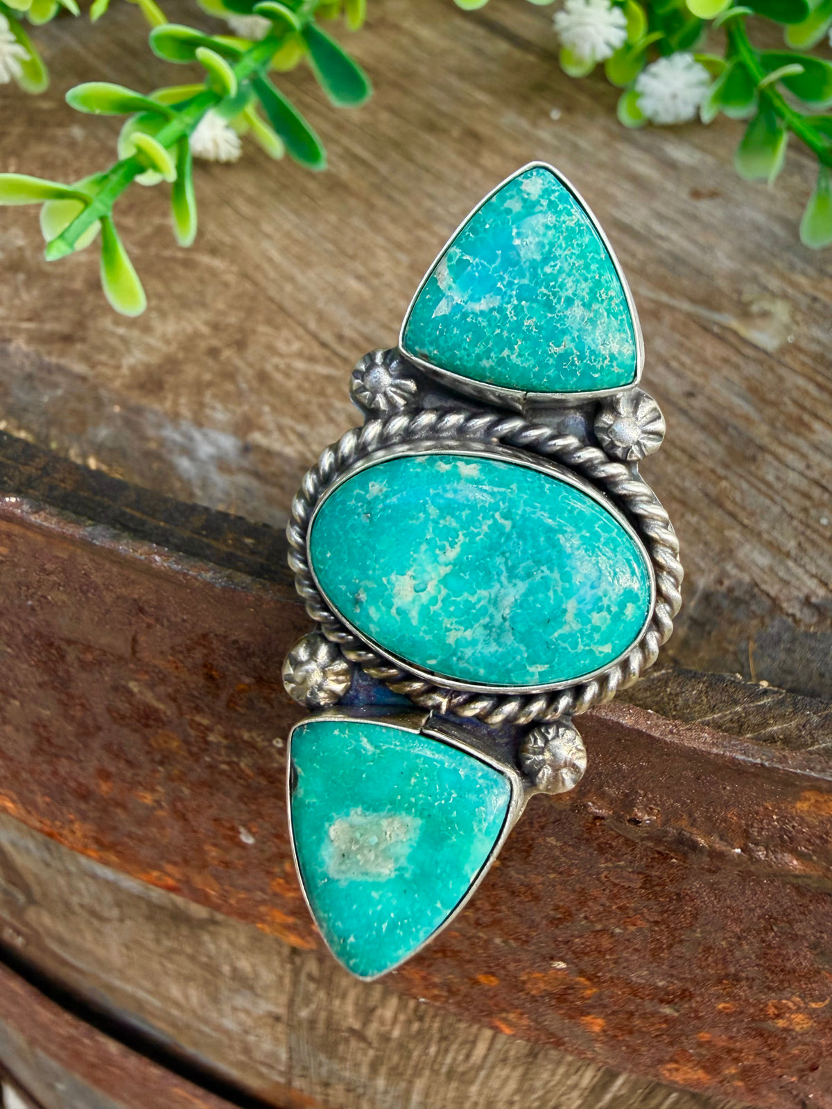 Whitewater Turquoise 3 Stone Ring