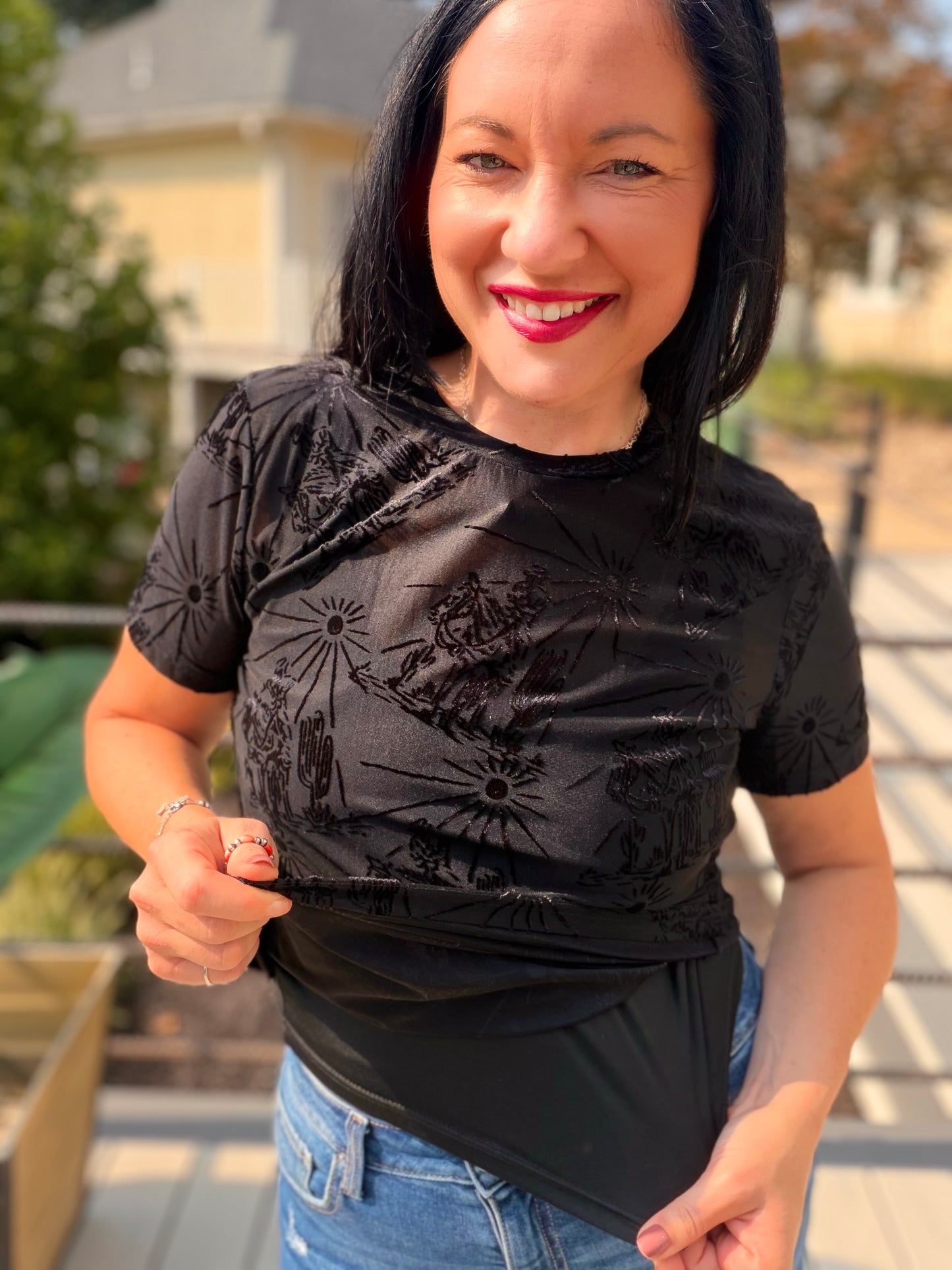 Midnight Burn Out Mesh Top