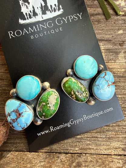 3 Stone Cluster Earrings