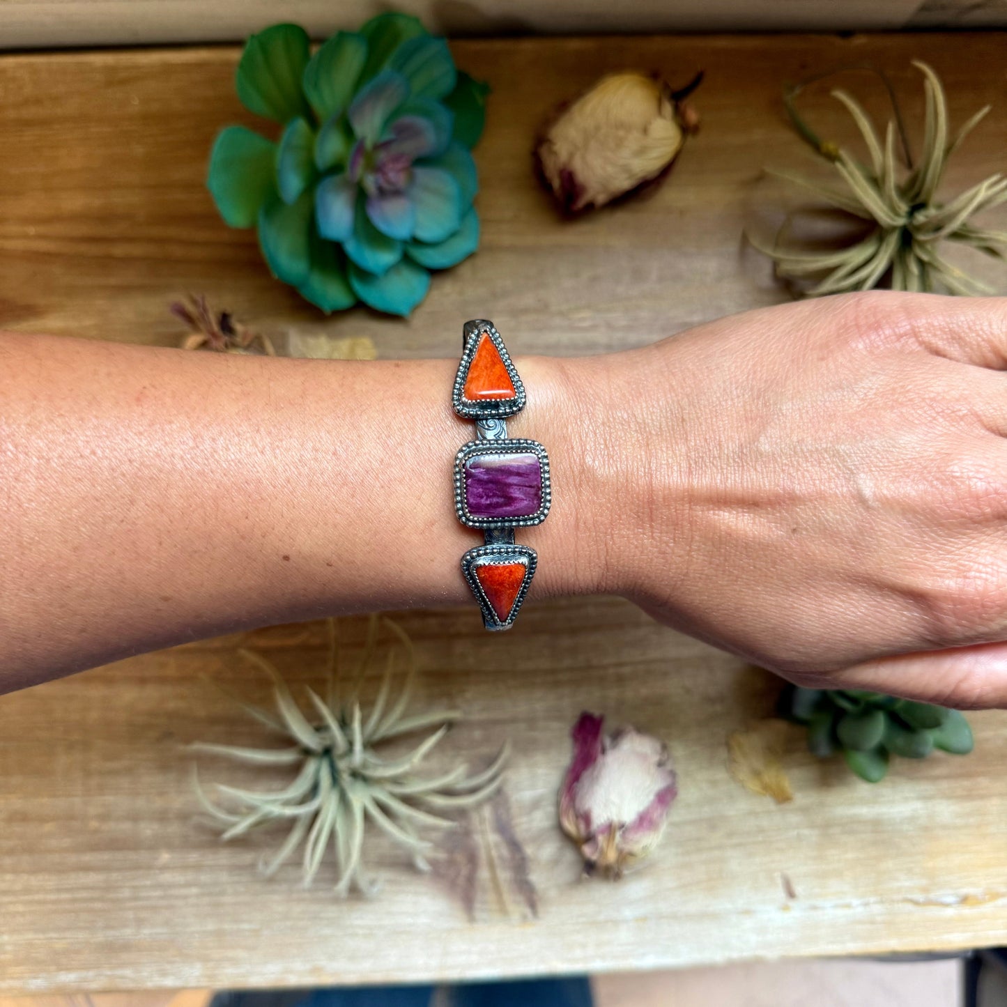 MJ Purple & Red Spiny Oyster Sterling Silver Cuff