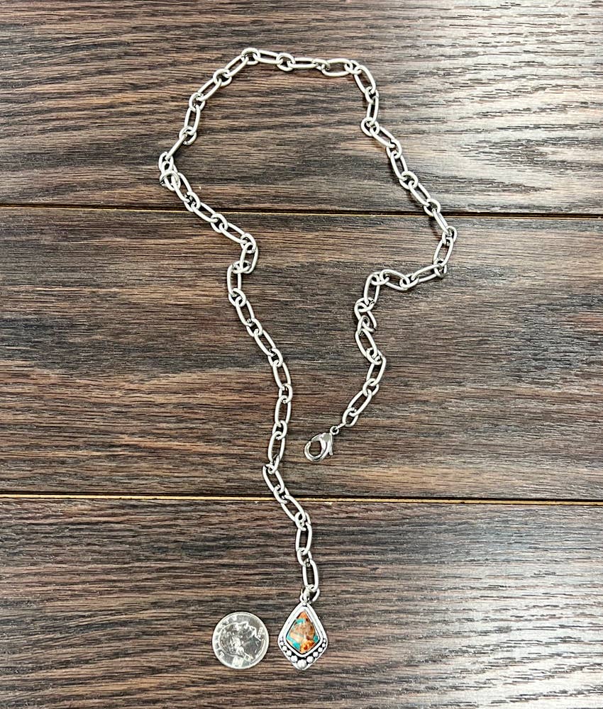 Spiny Gemstone Lariat Necklace