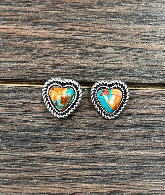 9mm Heart Multi Color Stud Earrings