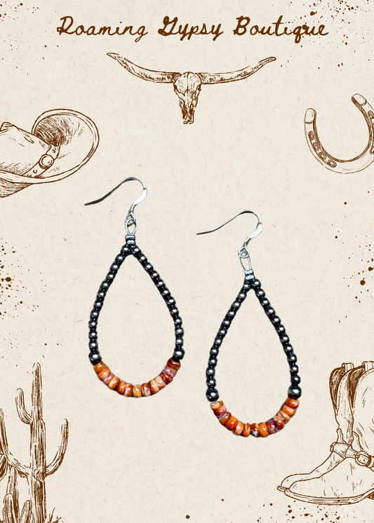 Teardrop Earrings – Sterling Silver Pearl & Orange Spiny Oyster
