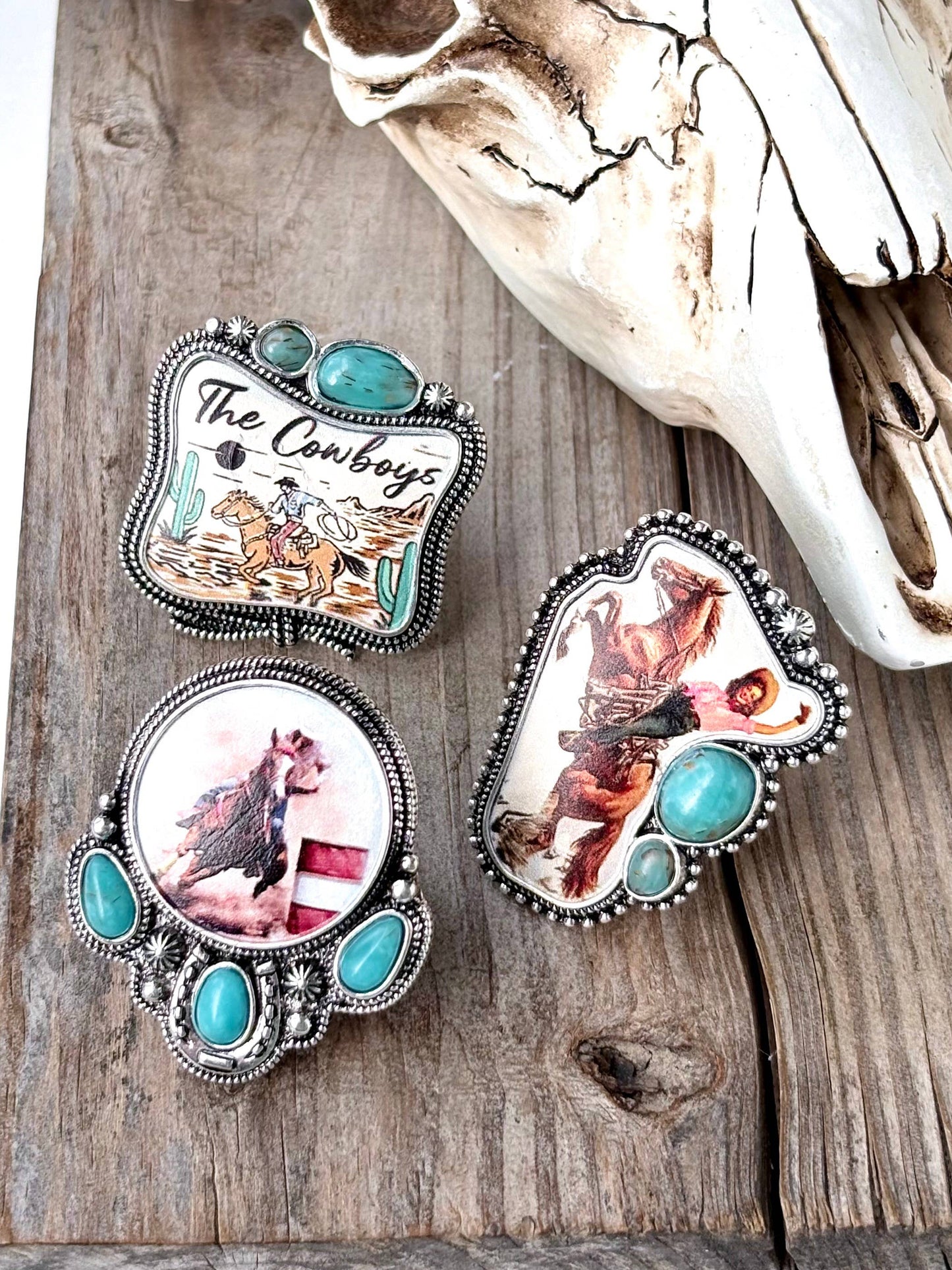 Rodeo Printed Turquoise Stone Statement Stretch Ring