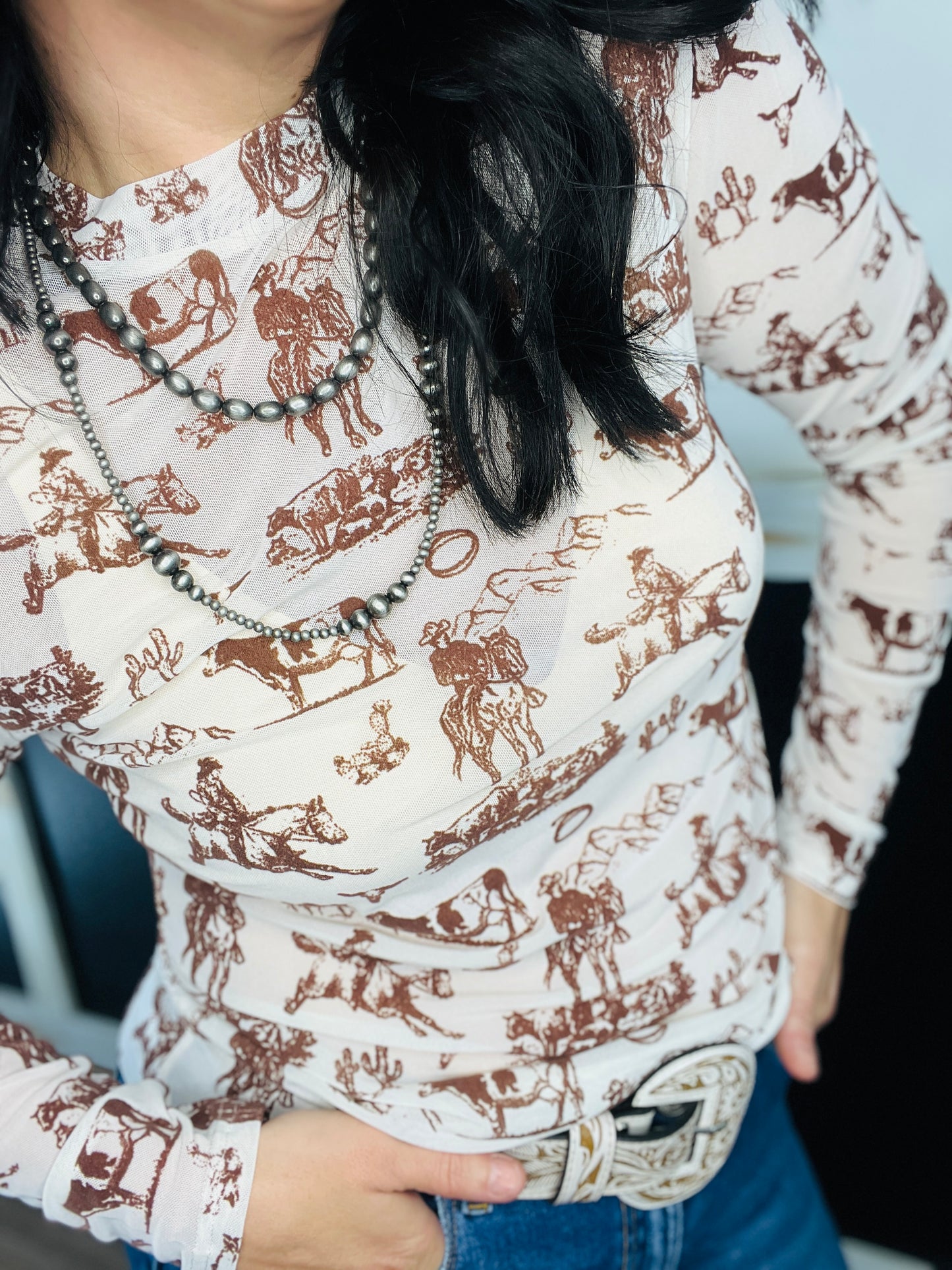 Wild & Western Velvet Mesh Top