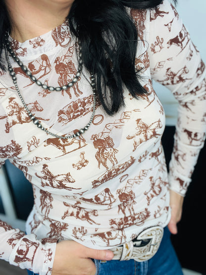 Wild & Western Velvet Mesh Top