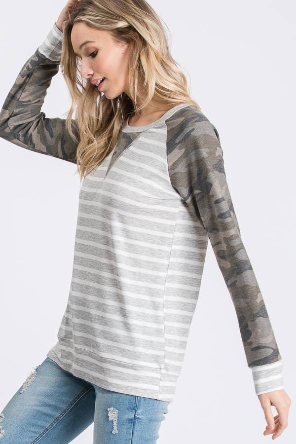 Homebody Camo Striped Top