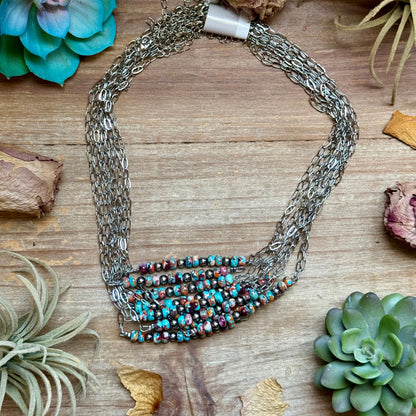 Mojave Turquoise, Spiny Oyster & Sterling Silver Pearl Paperclip Necklace