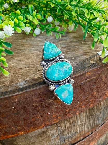 Whitewater Turquoise 3 Stone Ring