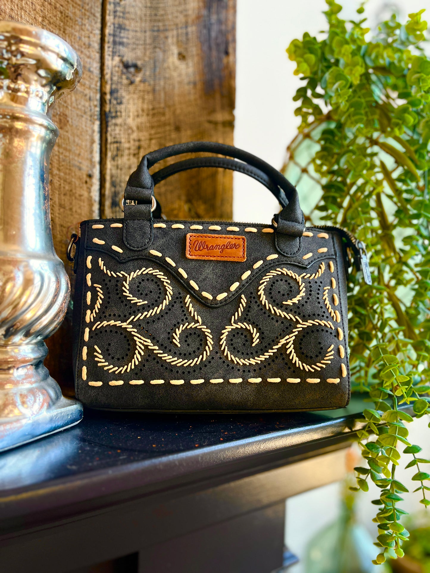 Wrangler Embroidered Swirl MIni Satchel/ Crossbody - Black