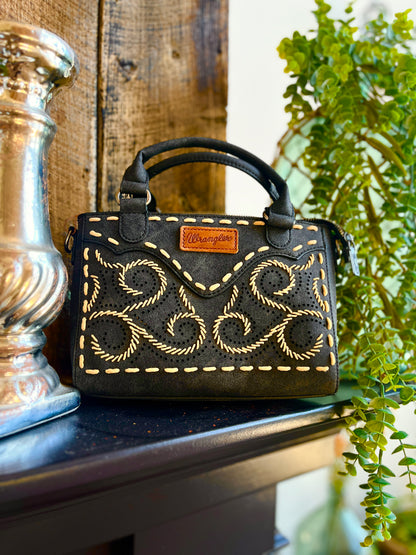 Wrangler Embroidered Swirl MIni Satchel/ Crossbody - Black
