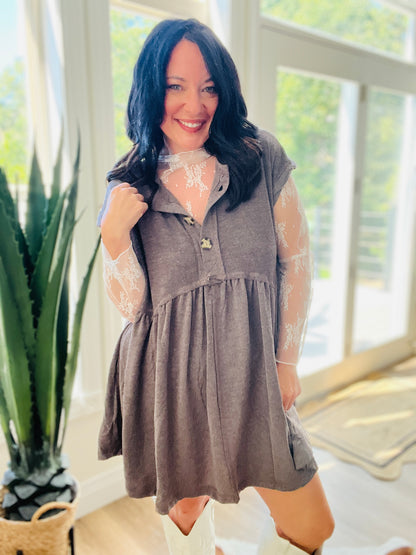 Sweet Nothings Baby Doll Dress - Charcoal