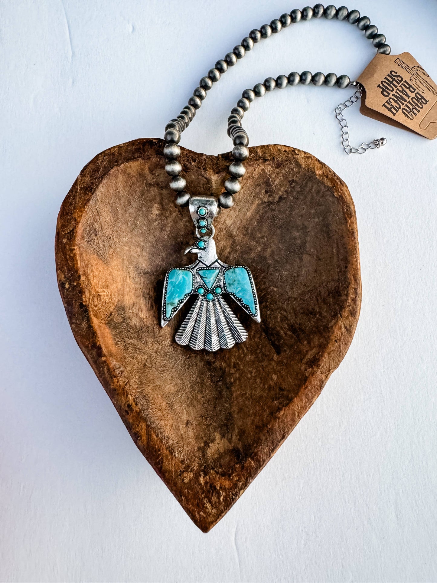 Western Pearl Turquoise Thunderbird Necklace