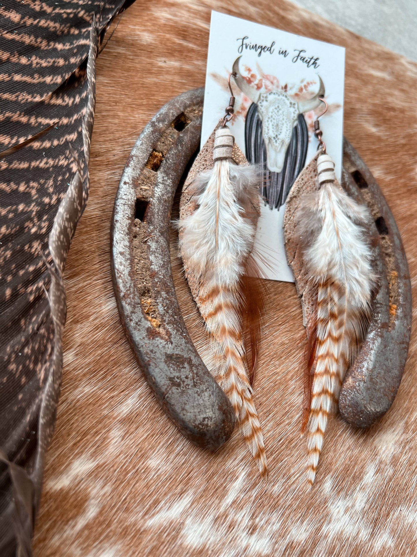 Round Up Feather Earrings | Rose Gold w/ Feathers