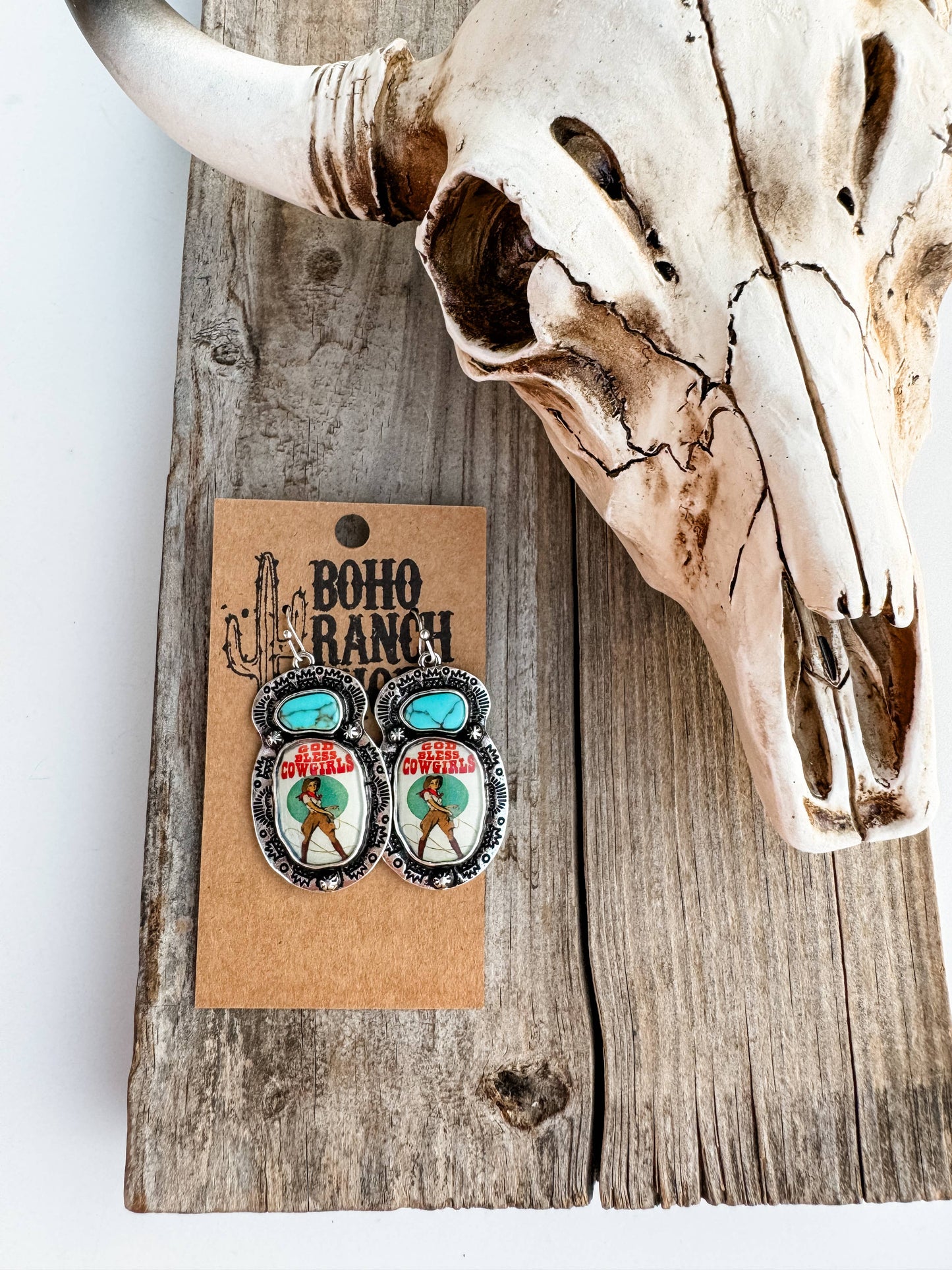 Western Print Pendant Earrings
