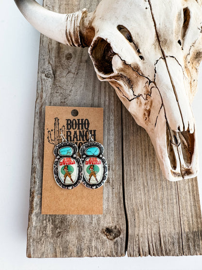 Western Print Pendant Earrings