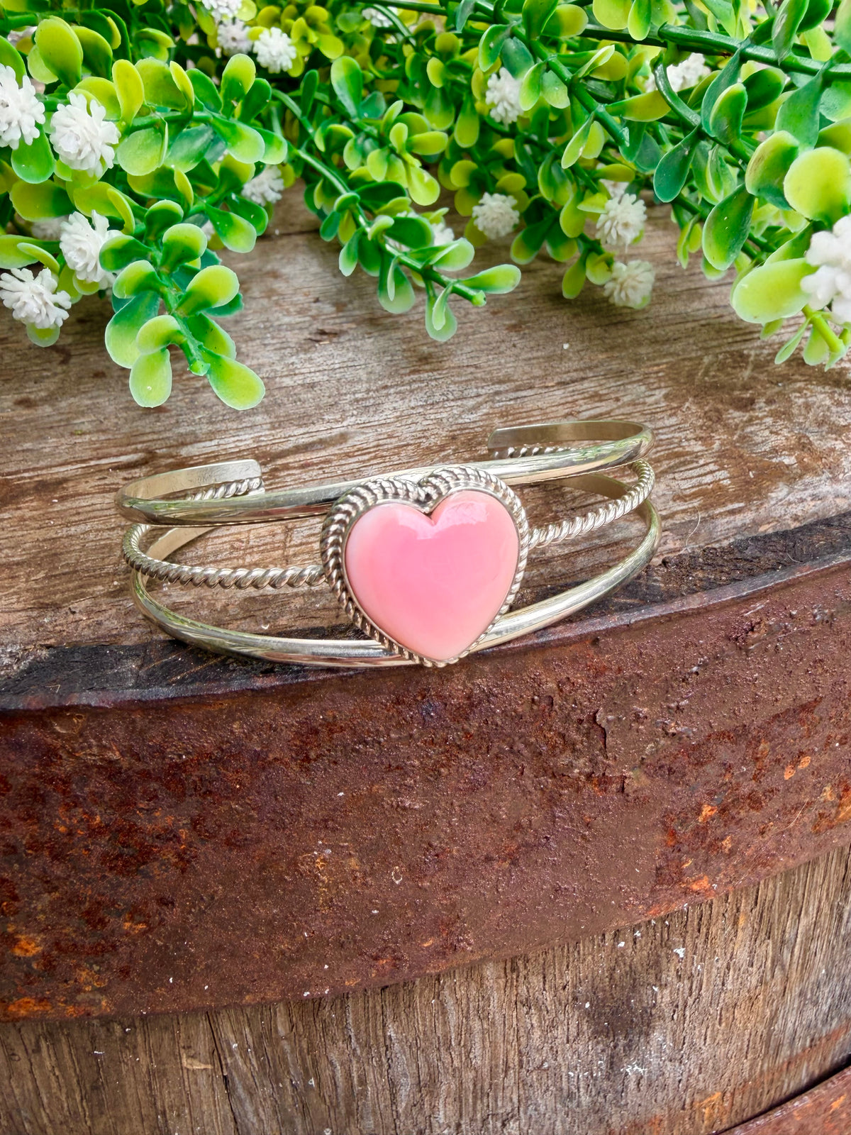 Pink Conch Heart Cuff Bracelet