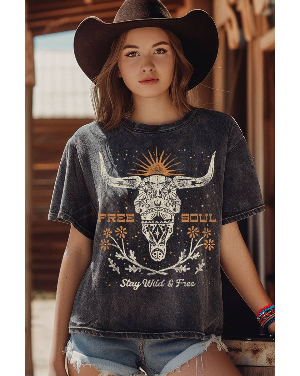 FREE soul boho western crop top mineral black