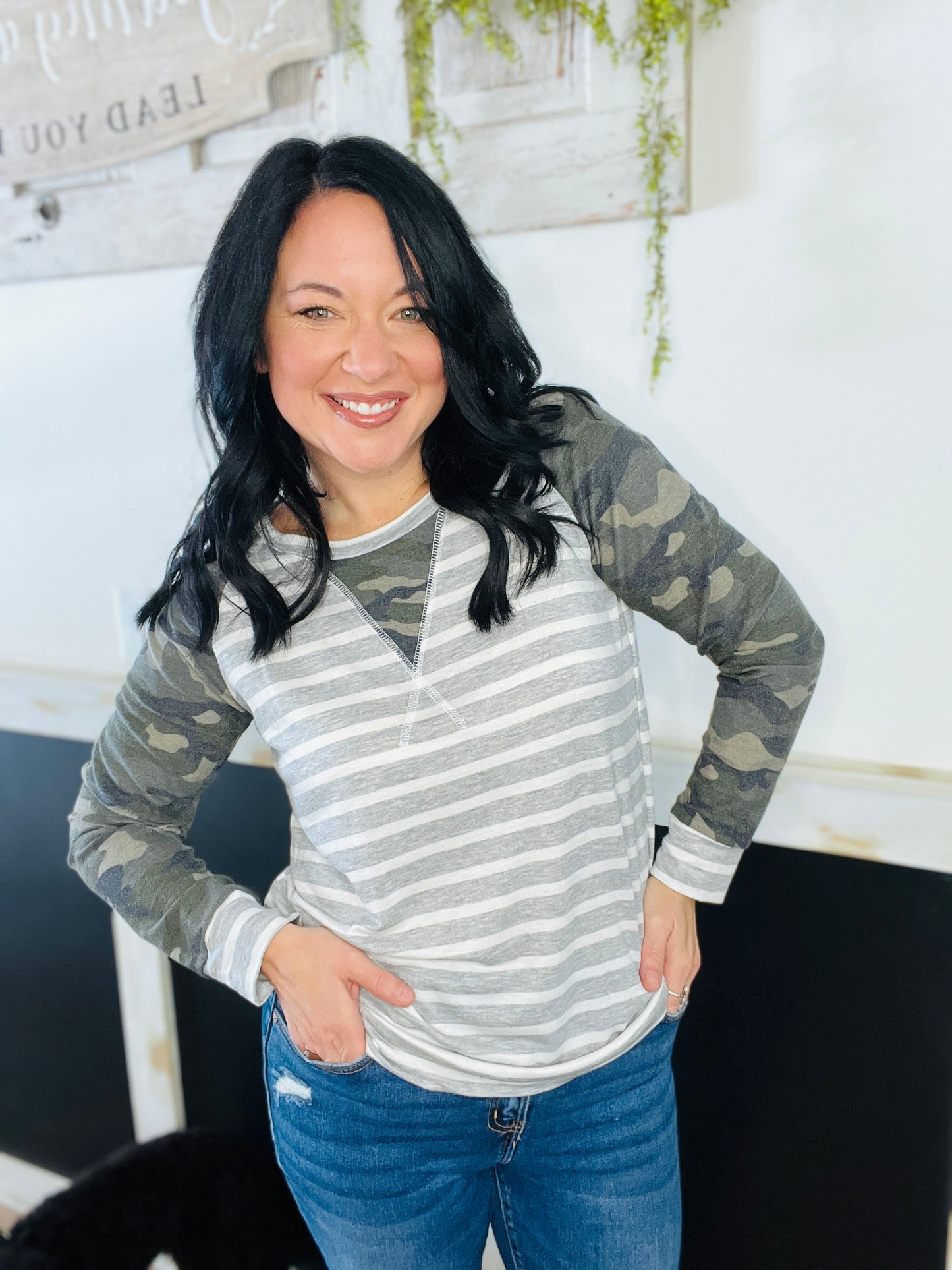 Homebody Camo Striped Top