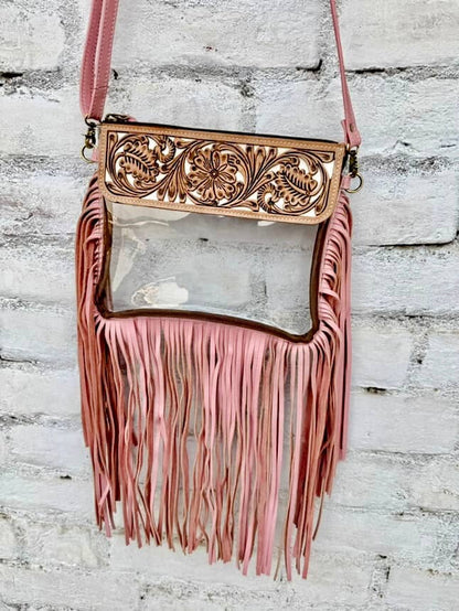 Hand Tooled Clear Purse Crossbody - Concert Game Day Stadium