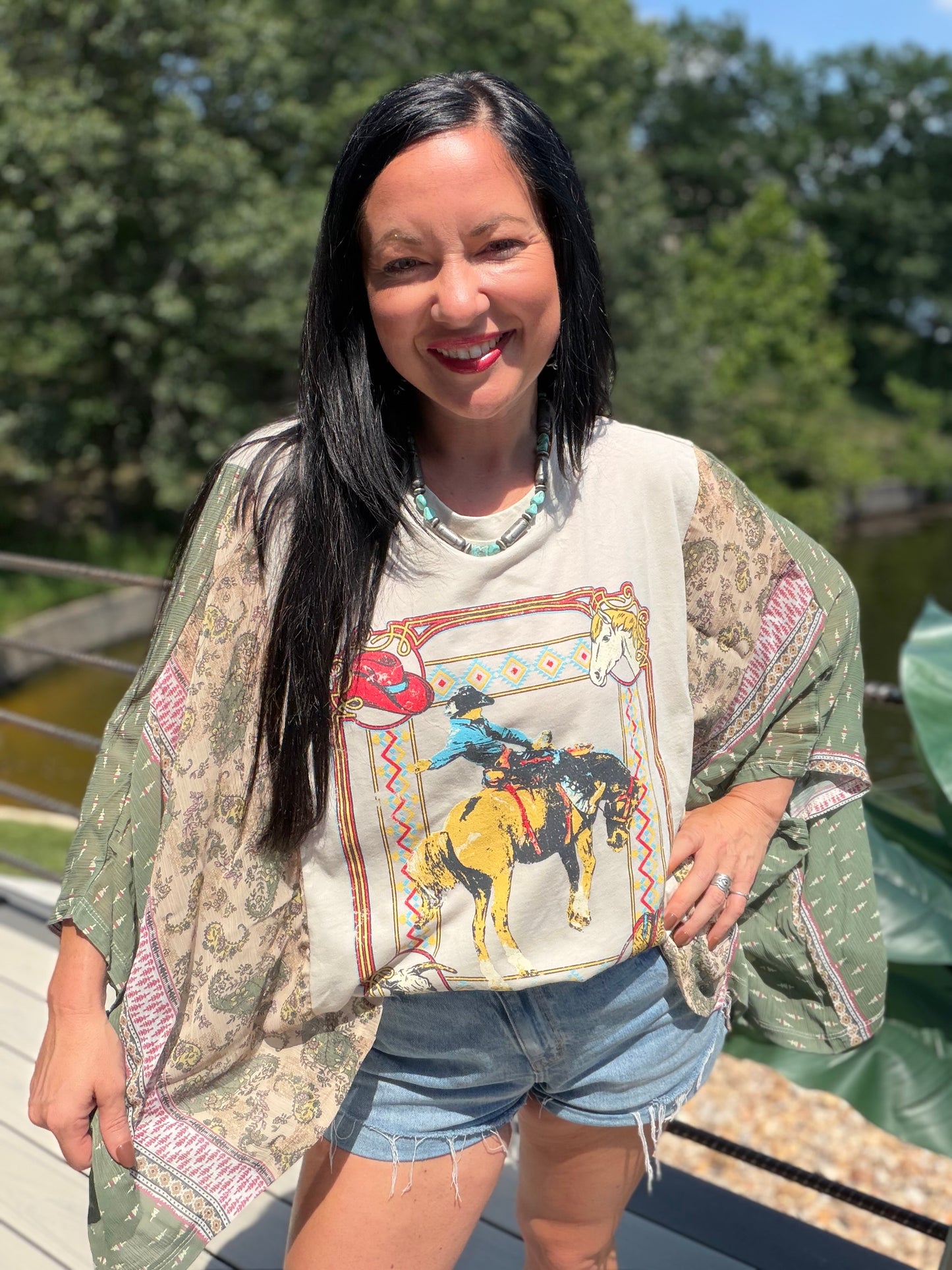 Cowboy Motifs Kantha Style Top