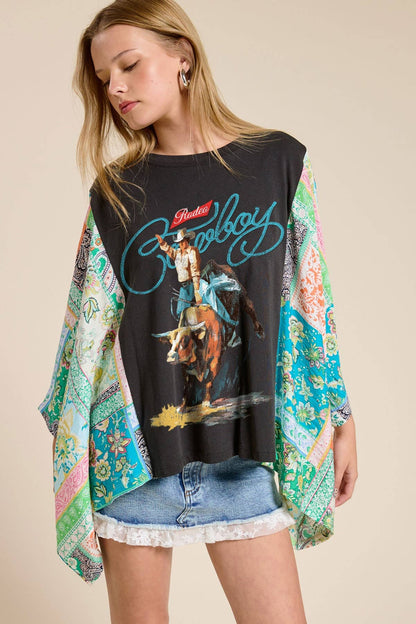Buck'em Cowboy Rustic Sheer Kaftan Top