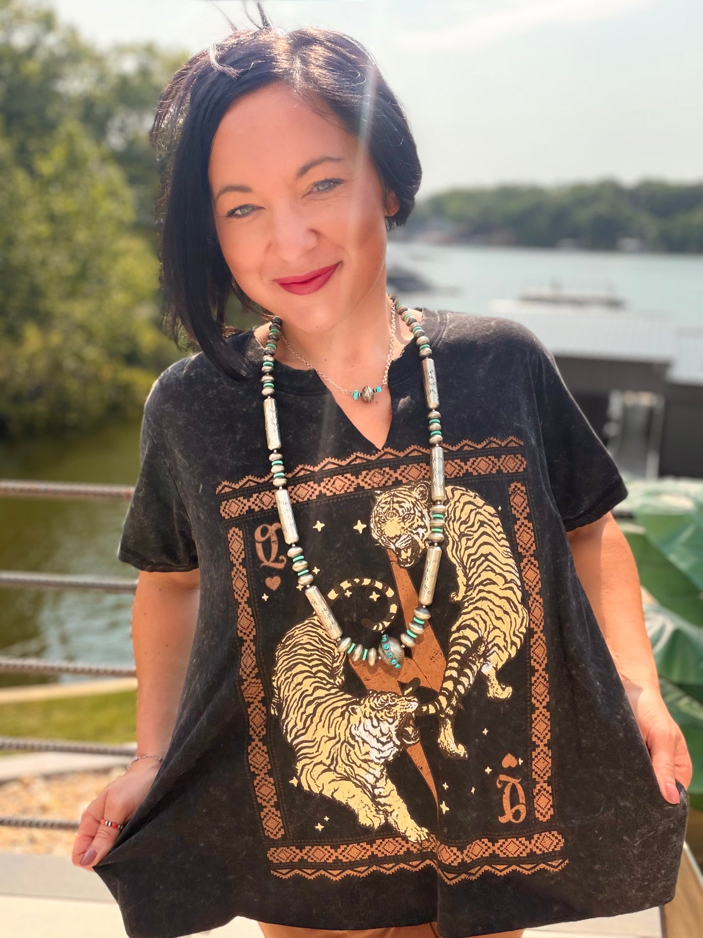 Vintage Tigers Boho Frame Graphic Tunic Top