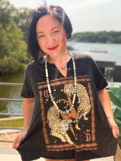 Vintage Tigers Boho Frame Graphic Tunic Top
