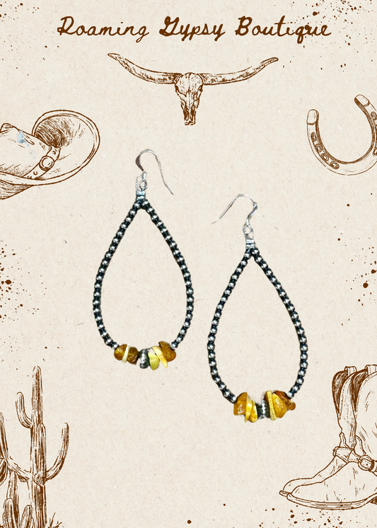 3 mm sterling silver pearls earrings teardrop with yellow amber