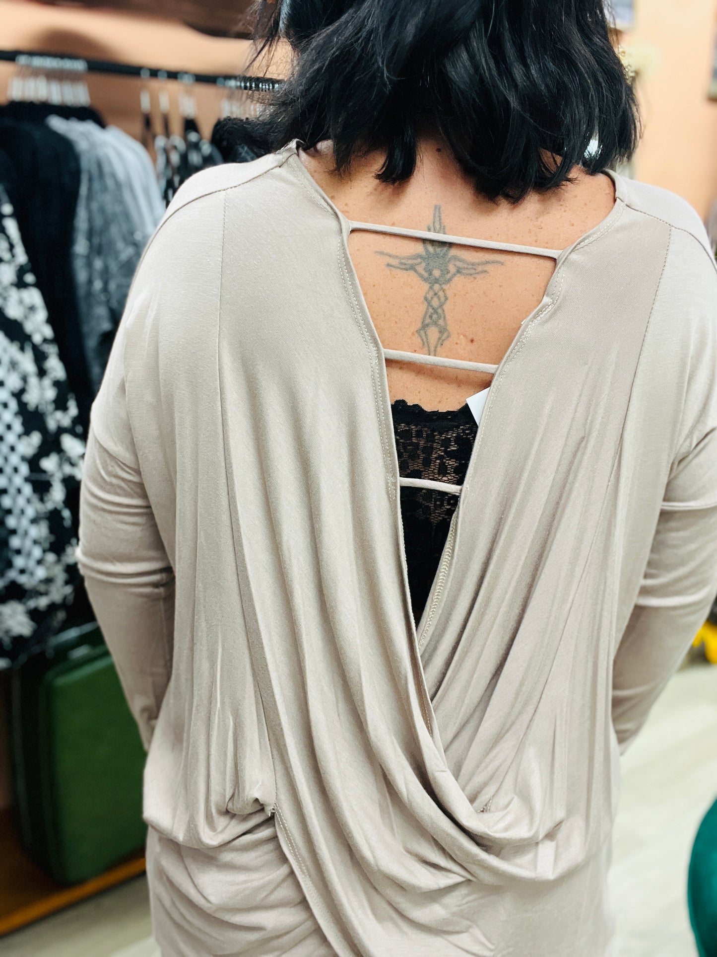 Boho Taupe Crossed Tunic
