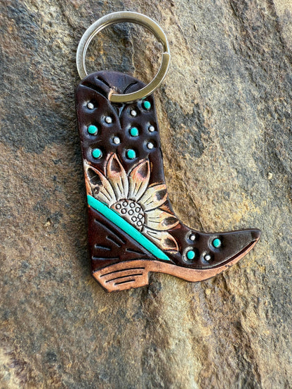 Leather Boot Hand Painted Keychain, Charm