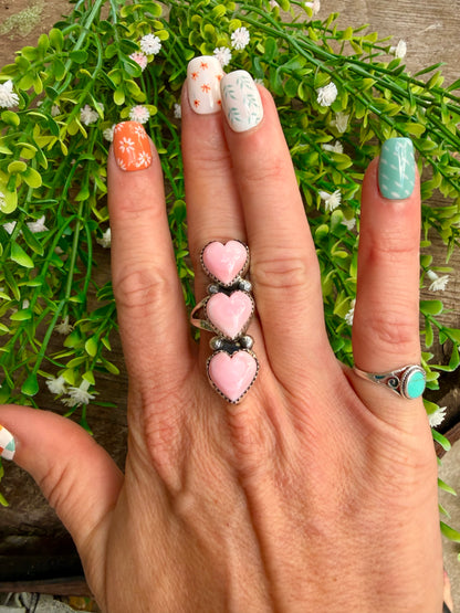 Pink Conch Triple Heart Ring