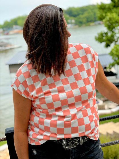 Retro Coral Check Top