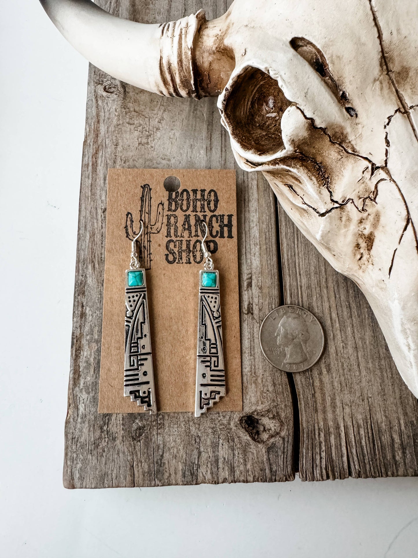Western Aztec Pattern Turquoise Stone Post Earrings