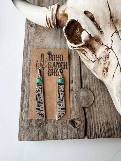 Western Aztec Pattern Turquoise Stone Post Earrings
