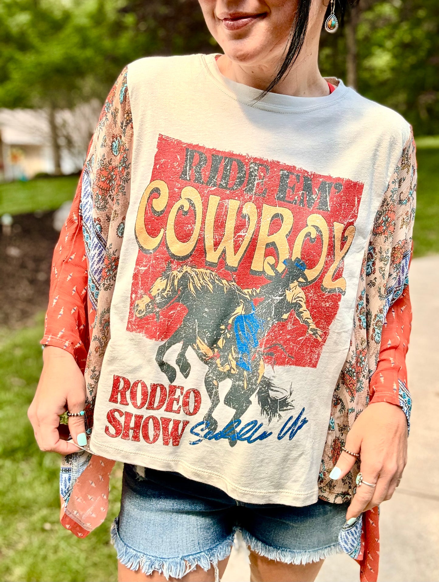Ride Em' Cowboys Western Kantha Style Top