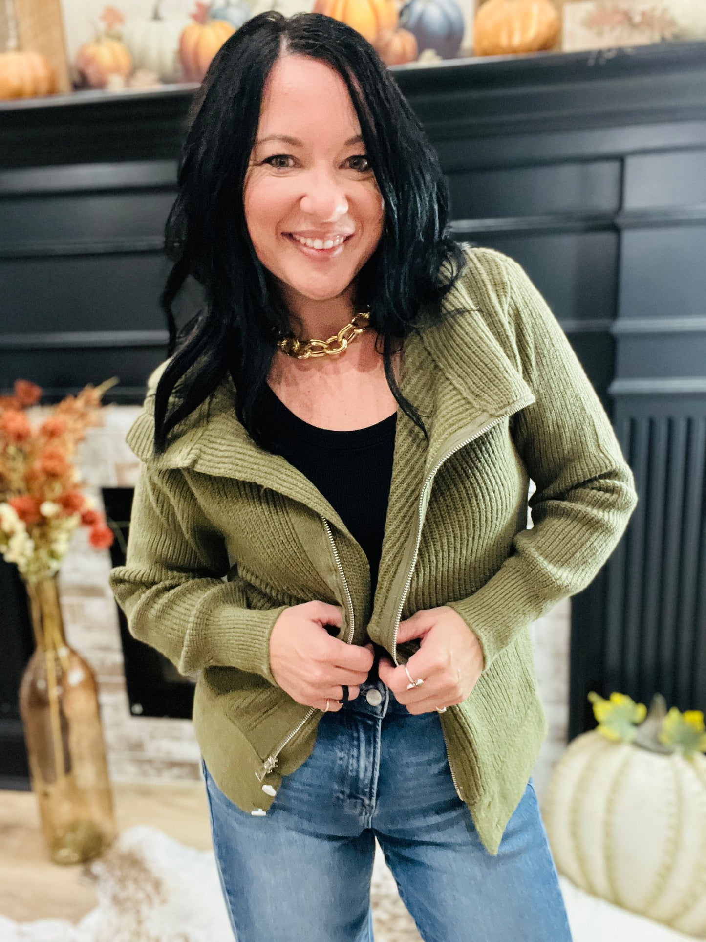 BiBi Front Zip Up High Neckline Sweater Jacket