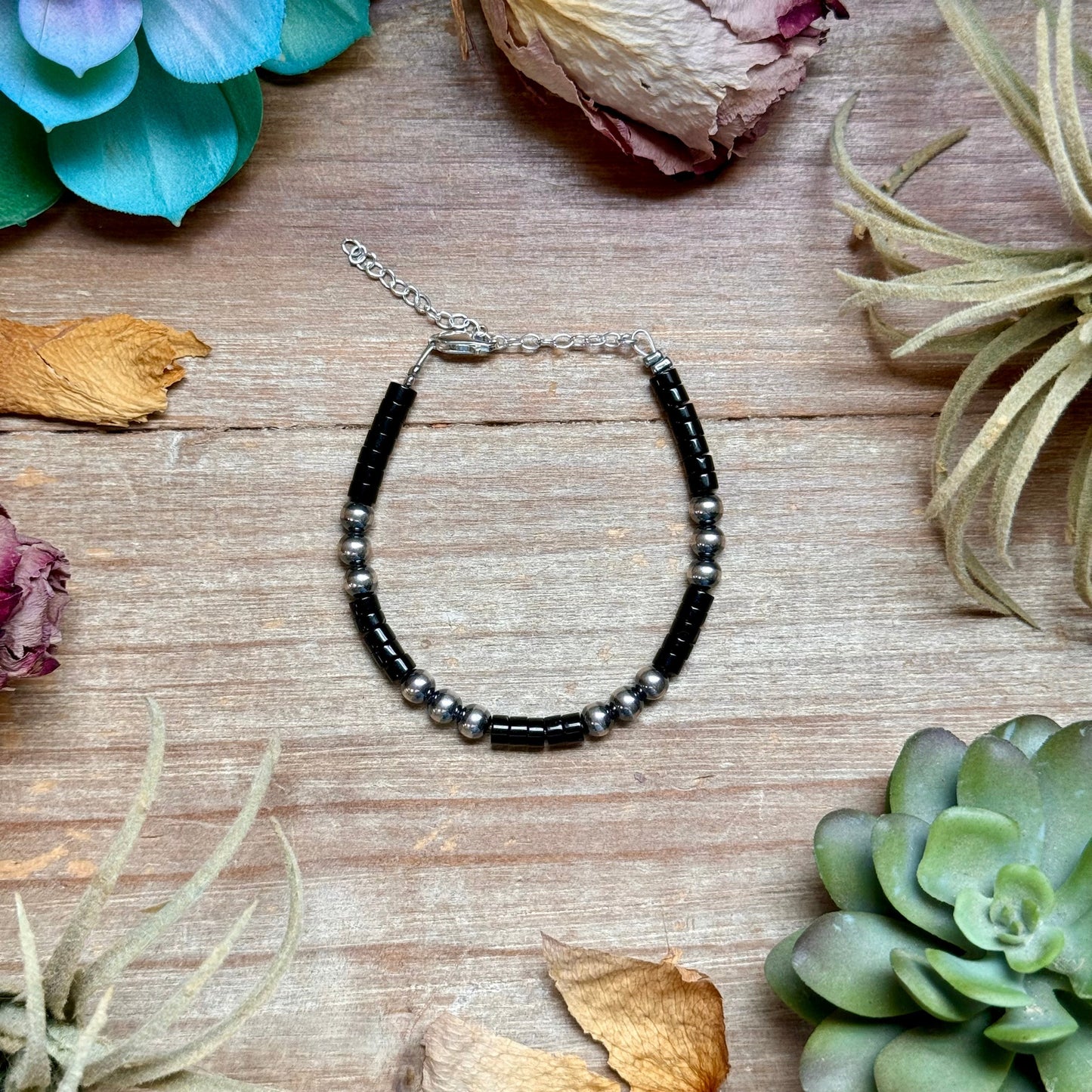 Black Onyx & Sterling Silver Bracelet – 6 1/4"  – 5mm