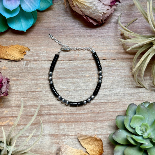 Black Onyx & Sterling Silver Bracelet – 6 1/4"  – 5mm