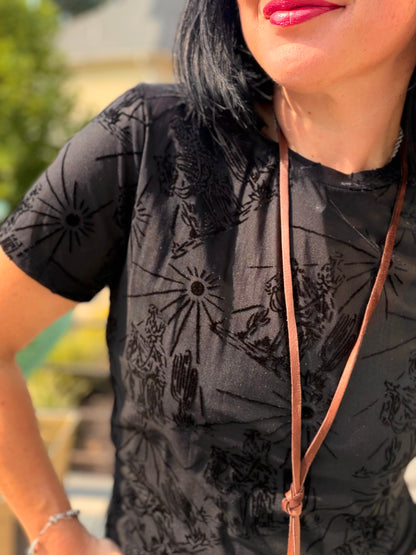 Midnight Burn Out Mesh Top