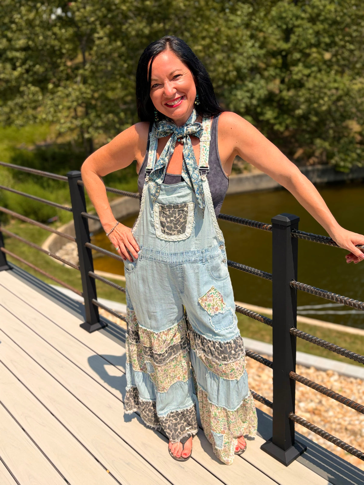 Boho Patchy Denim Overalls