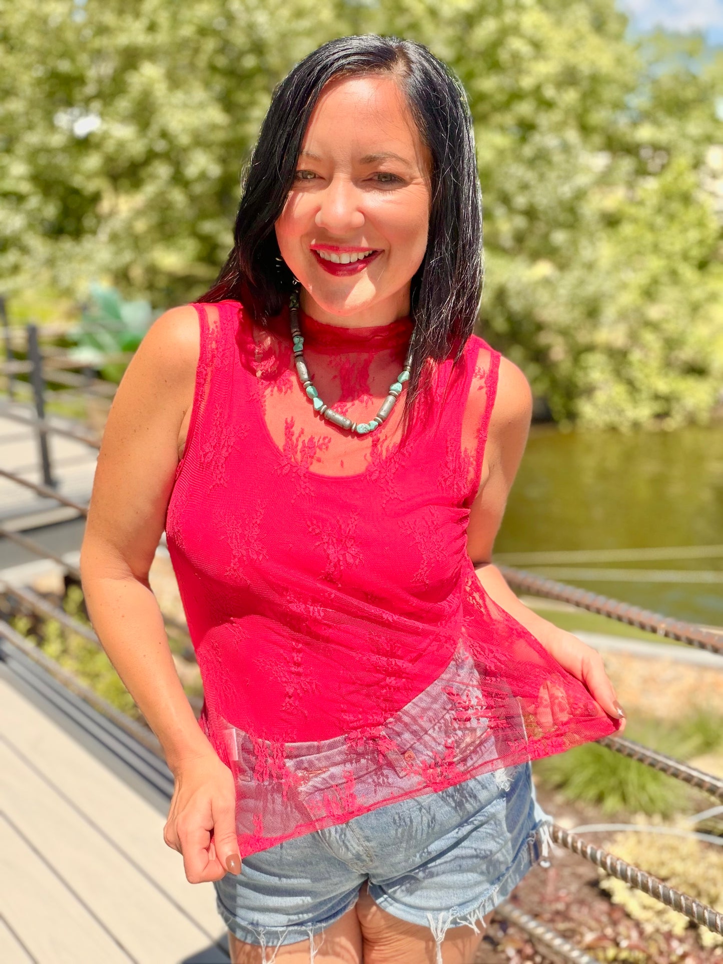 Lucky Red Lace Sleeveless Top