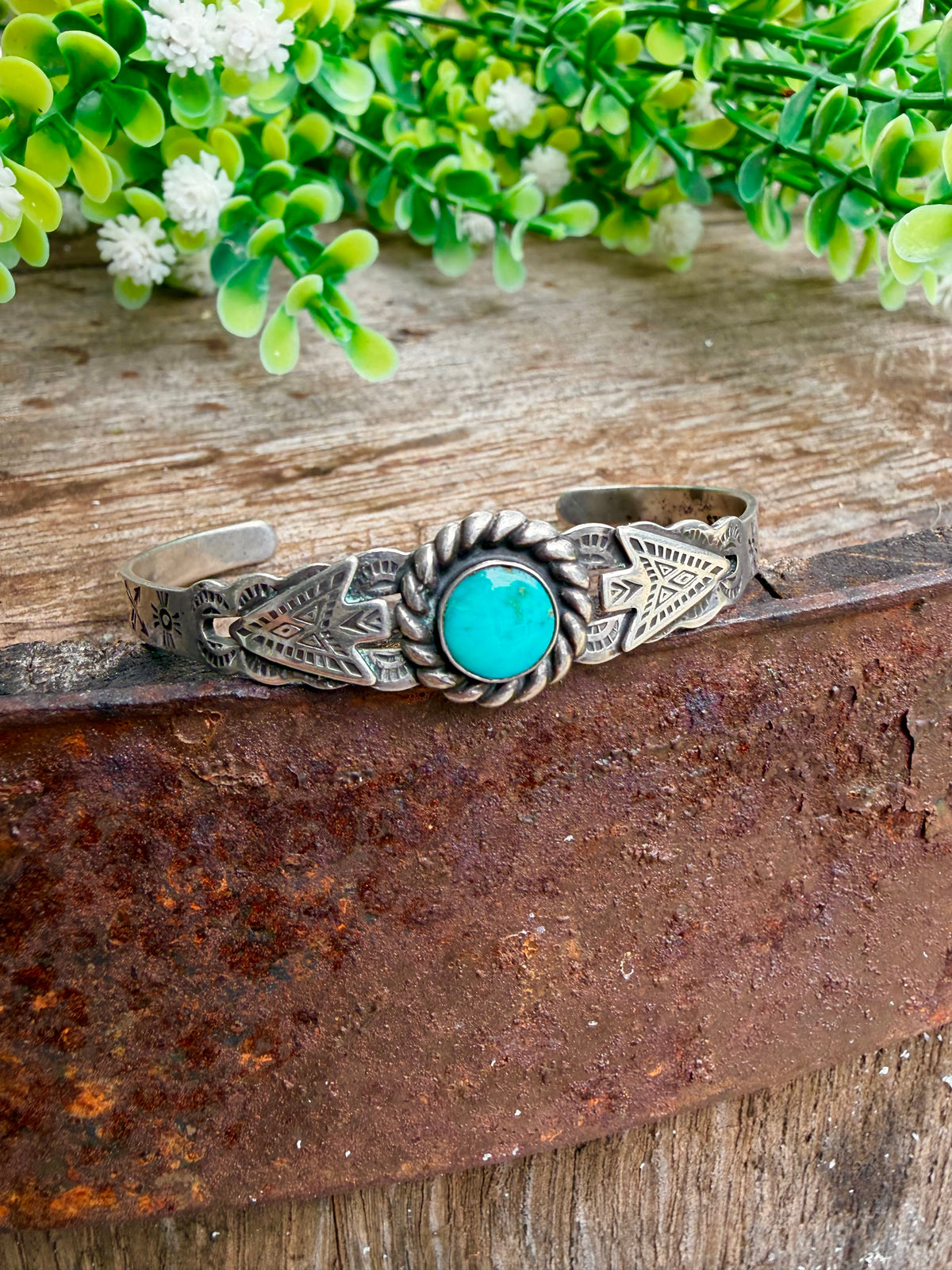 Fred Harvey Era Turquoise Arrowhead Cuff Bracelet